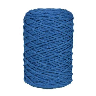 Coton bitord, barbante, fil de coton recyclé, 3 mm, bleu azur