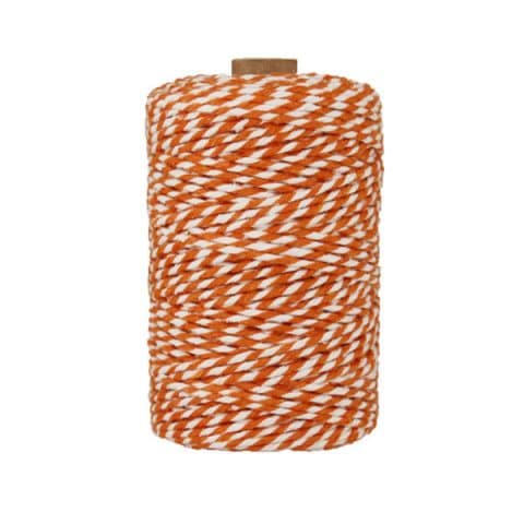 Ficelle Baker Twine - 2 mm - Bobine de ficelle Twine en coton recyclé - Orange et blanc