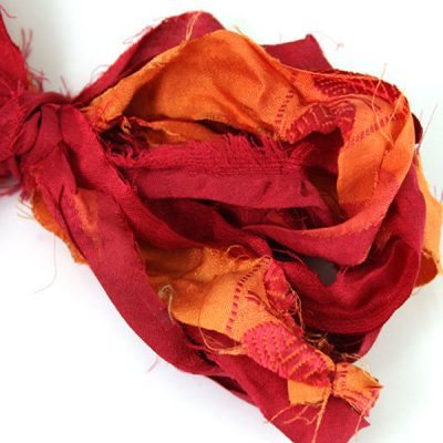 Ruban de soie de sari rouge orange pour couture, bijoux, artisanat, art textile