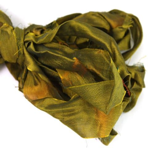 Ruban de soie de sari vert pour couture, bijoux, artisanat, art textile