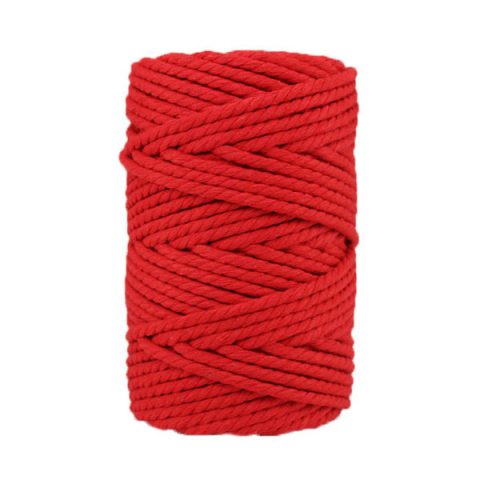 Corde macramé artisanale - Cordon - Ficelle - Fil de coton torsadé 4 mm - Rouge coquelicot